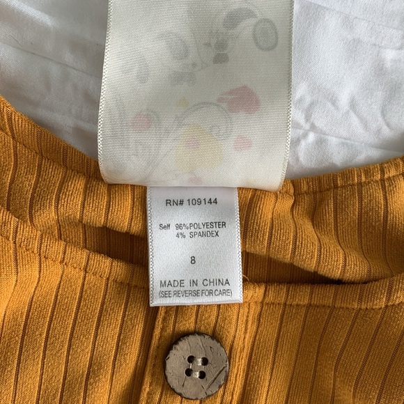 JENNA & JESSIE Girl’s Goldenrod Ribbed Tank Dress Waist Tie Button Accent 8 GIRL - Picture 5 of 10